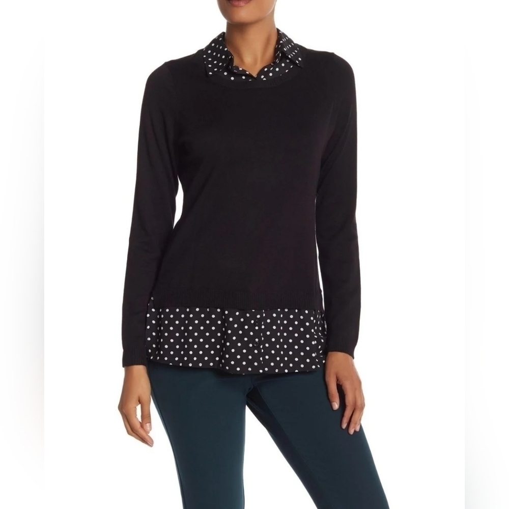 NWOT Adrianna Papell Polka Dot Twofer pullover Sweater size S